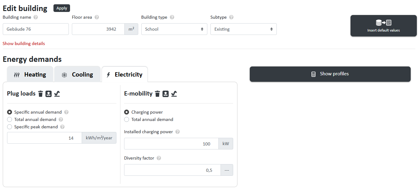 Setting energy demands for individual buildings