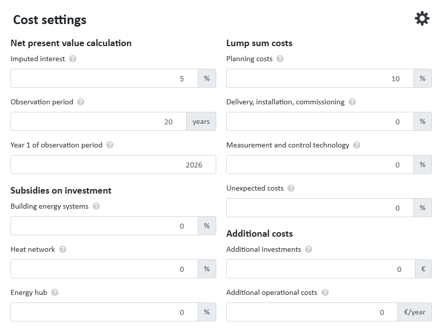 Settings for fixed costs