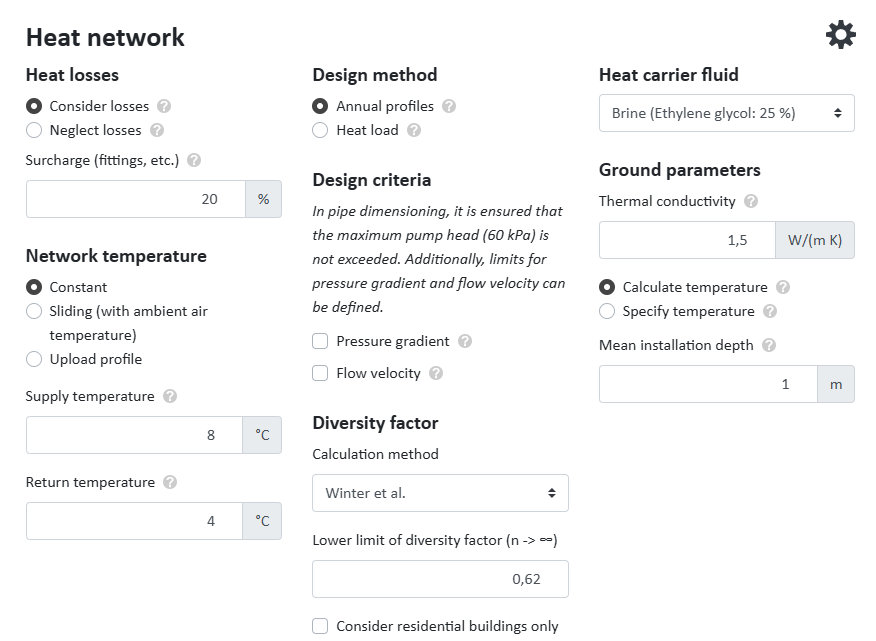 Heating Network Settings