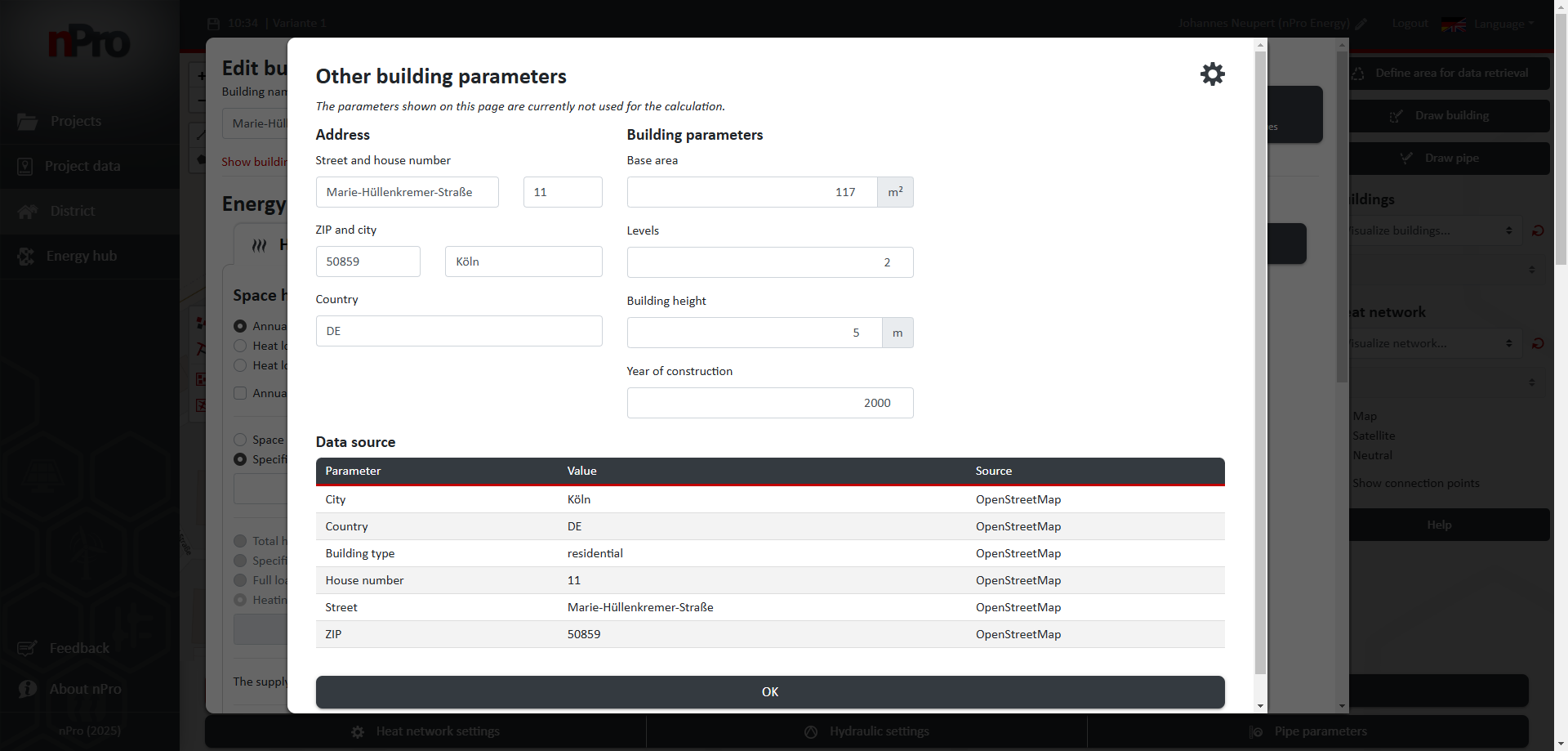 Setting additional building parameters